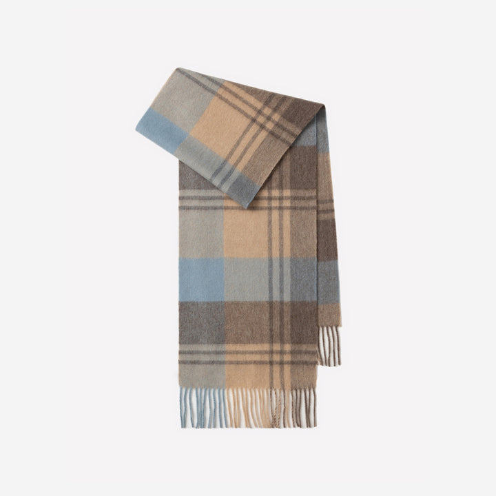 Checked wool scarf with fringes, 100% wool