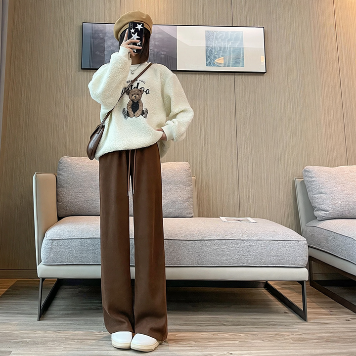 Chenille-Cord-Wide-Pants with High Waist