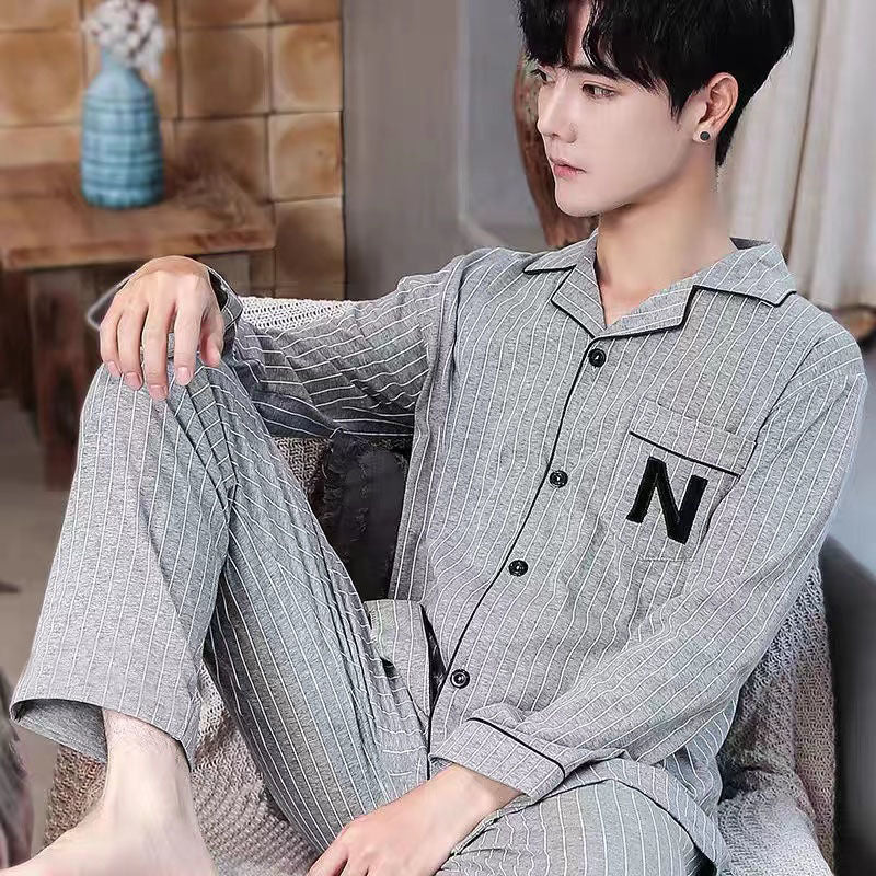 Men's pajama set made of 100% cotton, long-sleeved