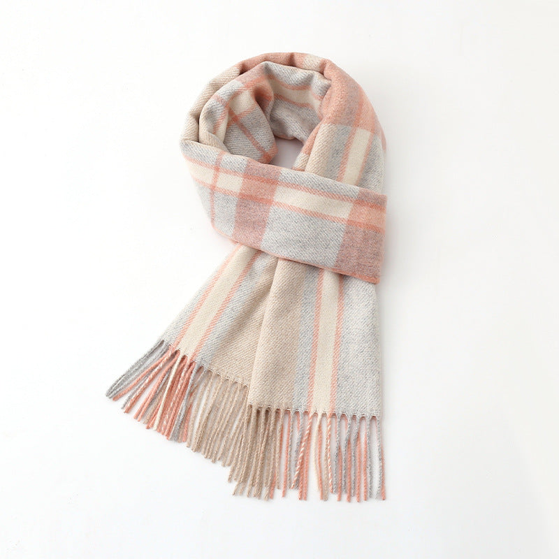 Wool scarf, checked or solid color, 170x32cm
