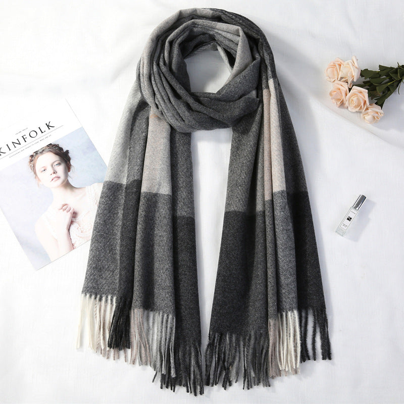 Long scarf in plaid pattern, warm winter accessory