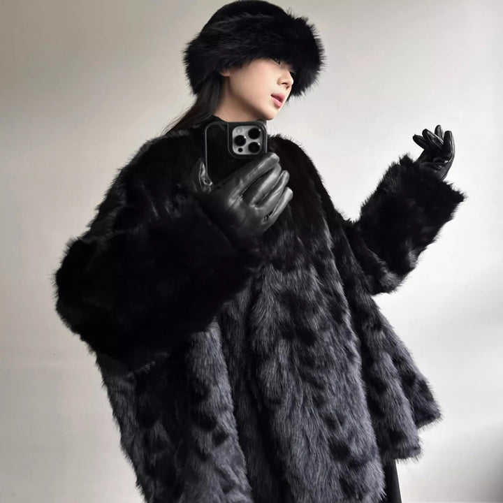 Padded faux fur coat, bat sleeves