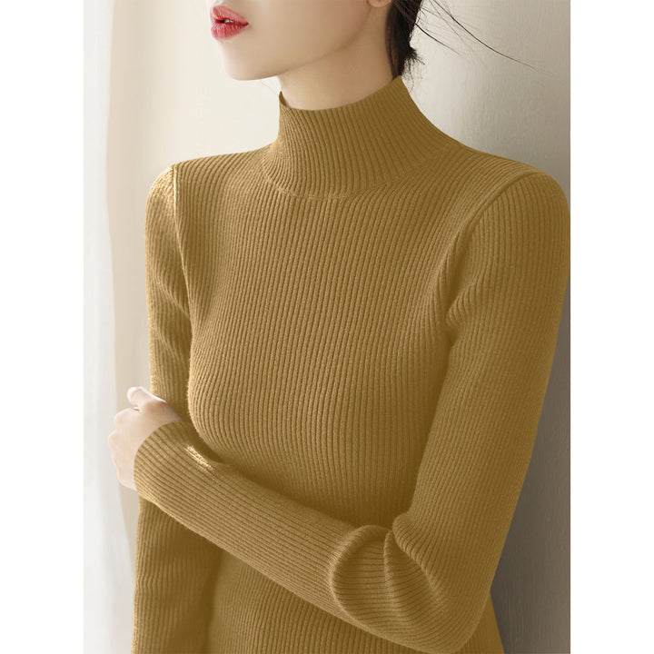 Women's wool knit pullover with half standing collar
