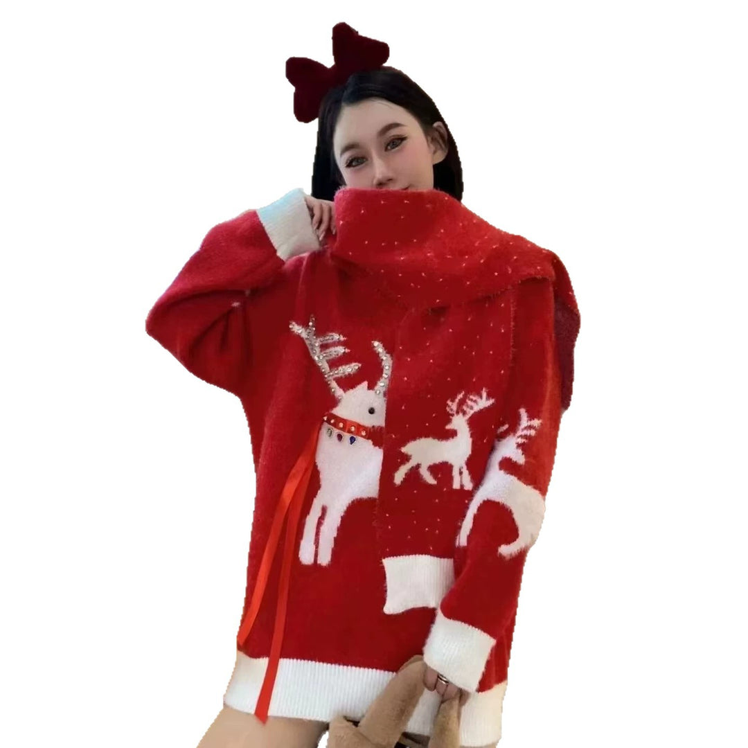 Women's knitted sweater with Christmas motif, loose fit