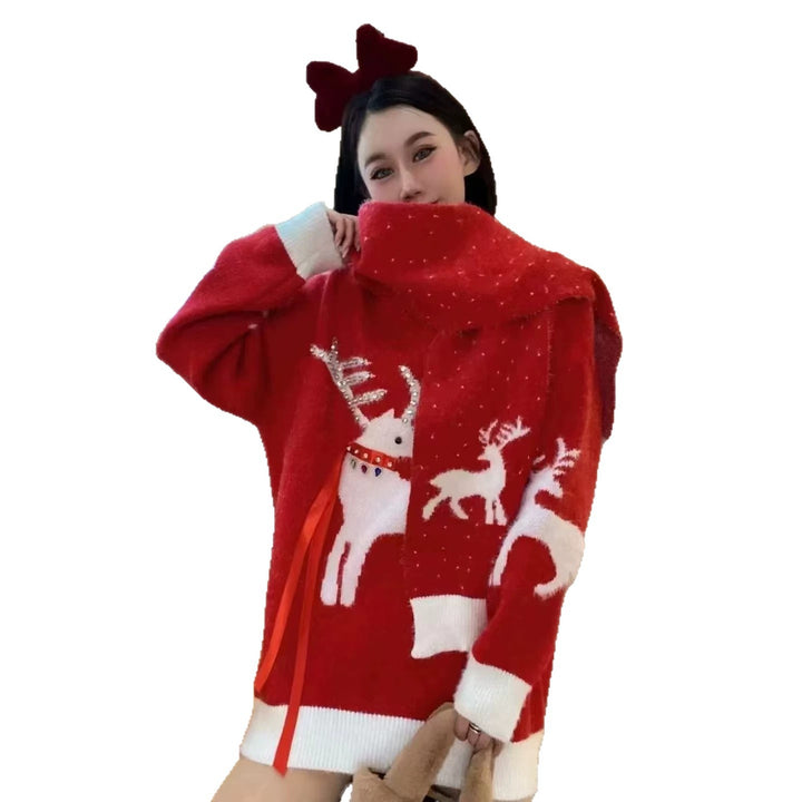 Women's knitted sweater with Christmas motif, loose fit