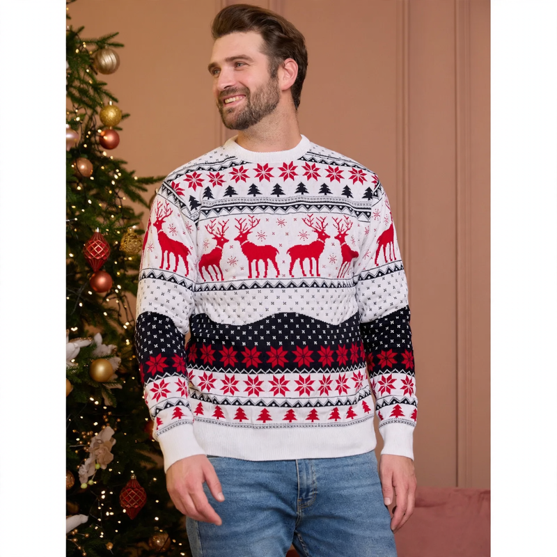 Unisex knit sweater with reindeer motif