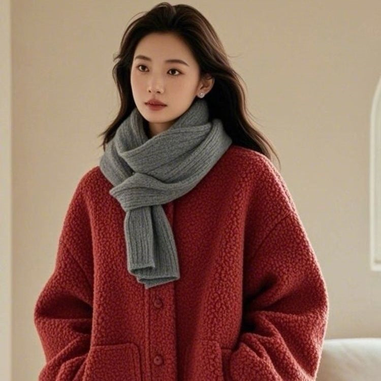 Sheepskin coat, loose, with pockets