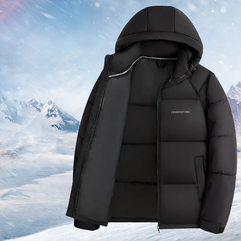 Padded men's quilted jacket, short, with stand-up collar