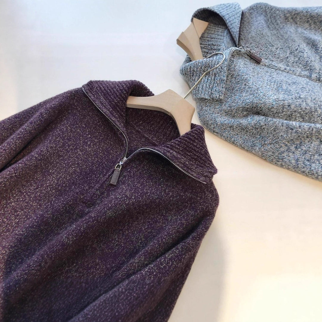Men's Knit Sweater with Zipper and Stand-up Collar
