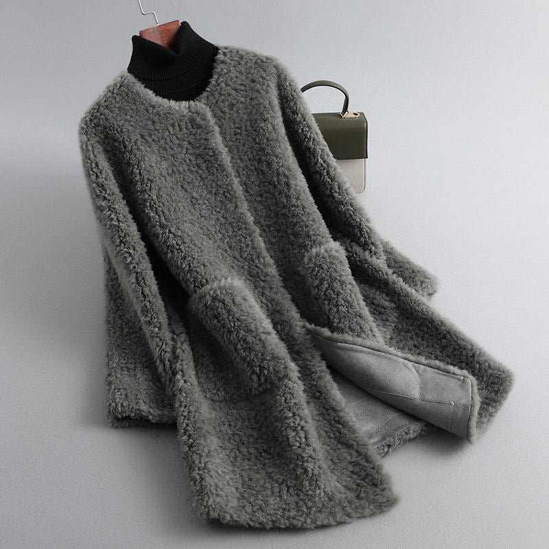 Ladies Sheepskin Coat, mid-length, Granulate Look
