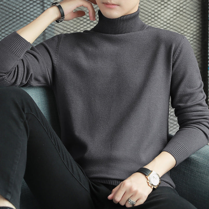 Men's knitted sweater with stand-up collar