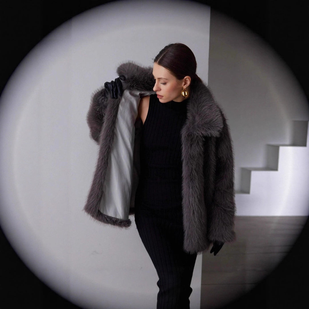 Elegant women's faux fur jacket in solid colors