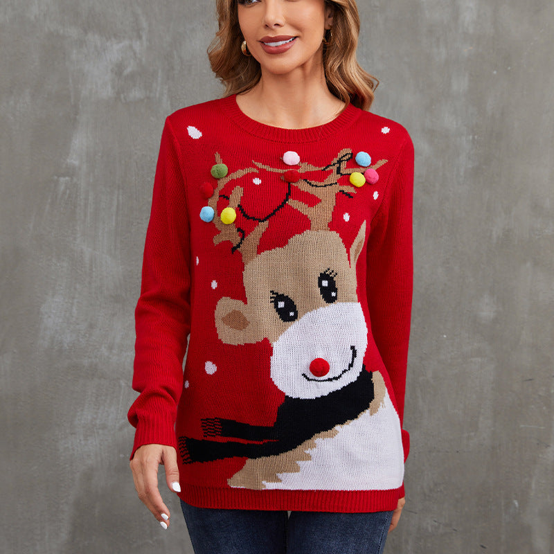 Unisex knitted sweater with animal motif, round neckline