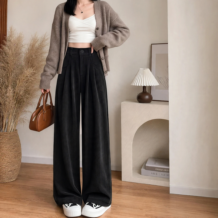 Elegant corduroy suit trousers with wide leg