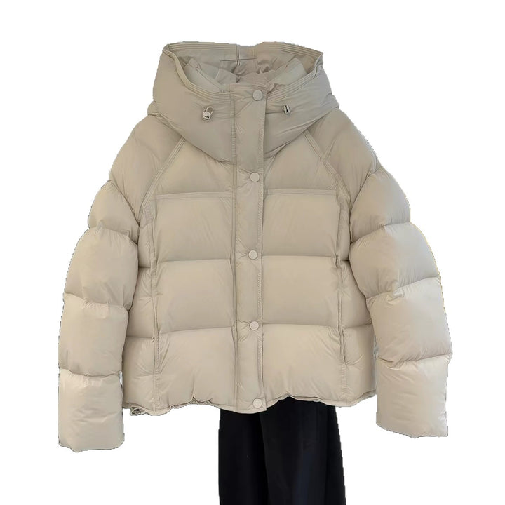Short women's down jacket, 90% white duck down