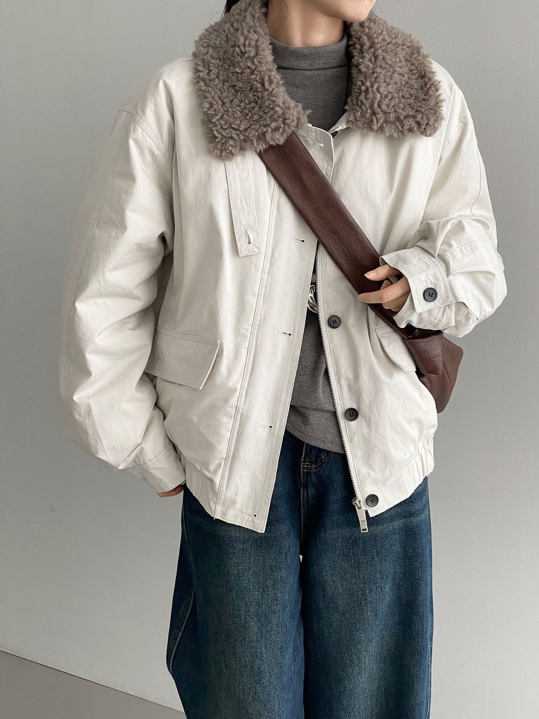 Vintage parka with lamb fleece collar