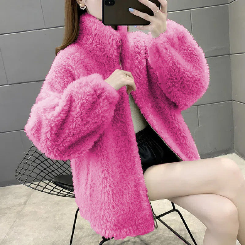 Unisex-Sheepskin-Jacket, padded, with stand-up collar
