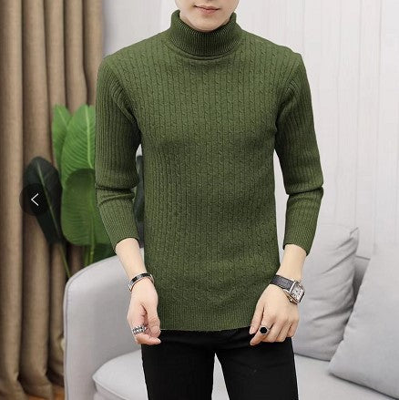 Men's knitted sweater with roll neck and cable pattern