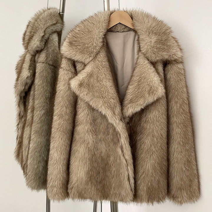 Women’s fur coat, medium length, artificial fur, winter