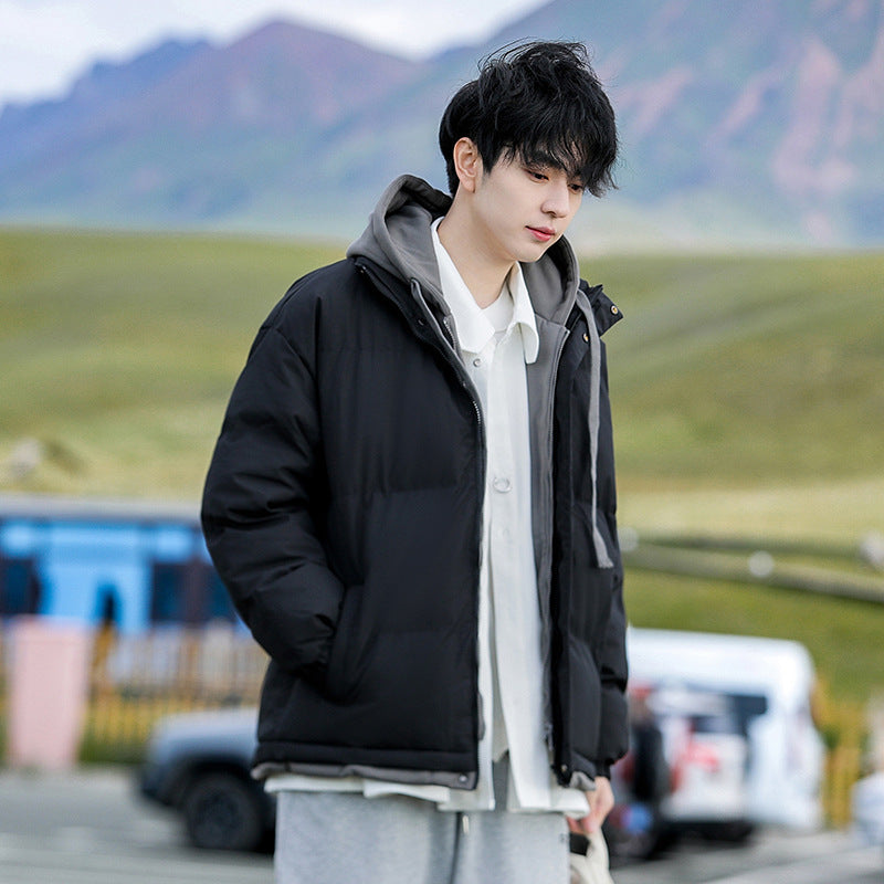 Padded men's winter jacket, hood, loose fit
