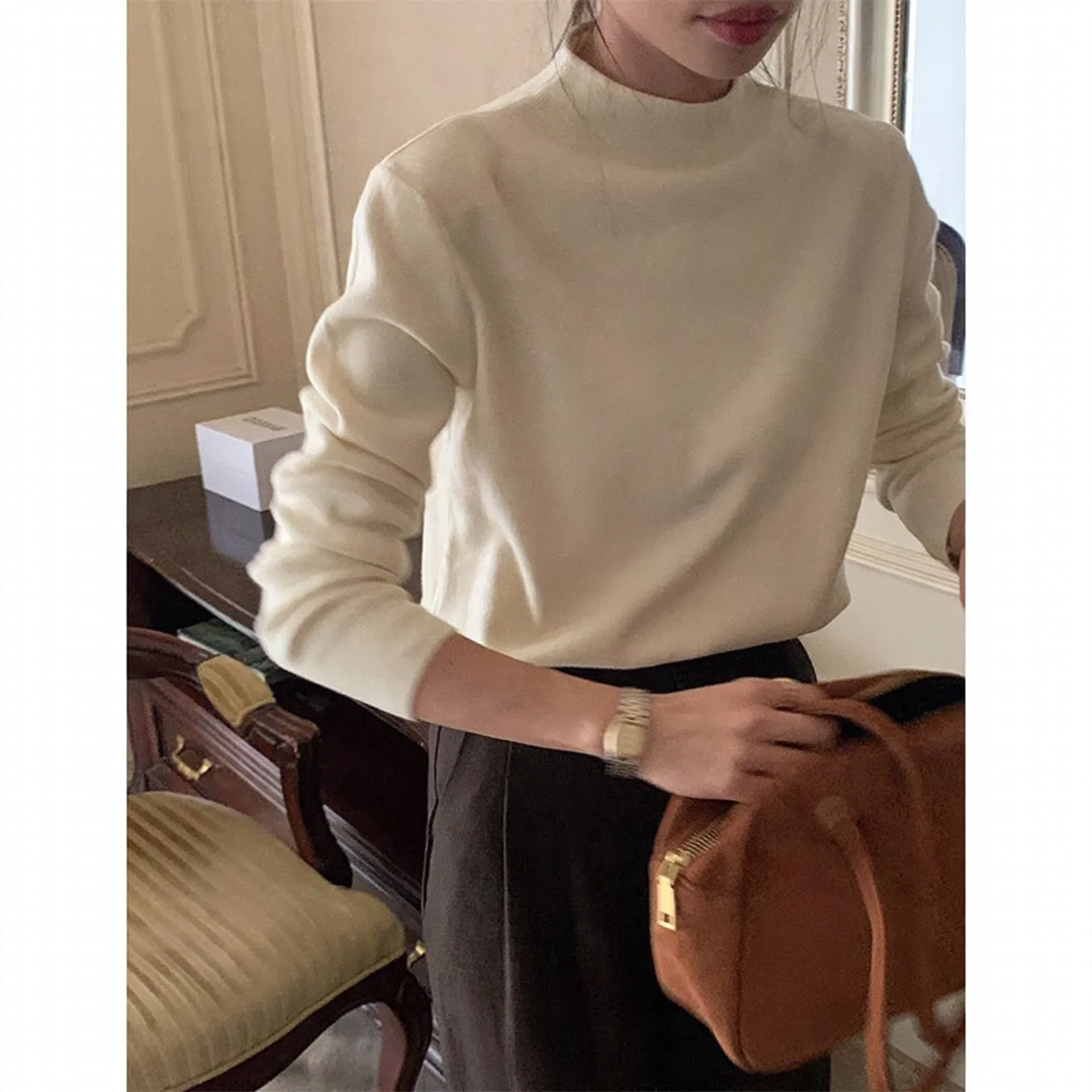 Women's knit pullover with stand-up collar, soft material