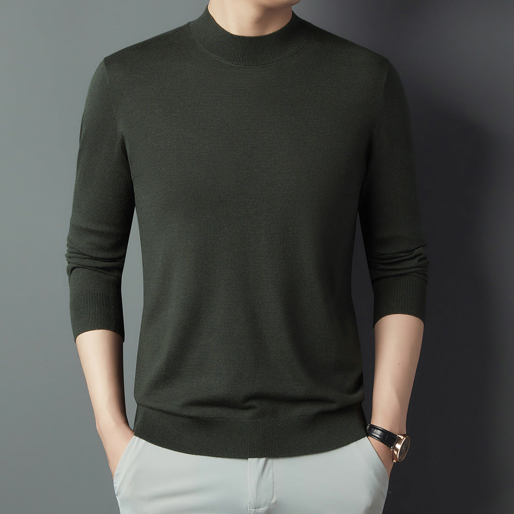 Men's wool pullover, round neck or stand-up collar, 100% wool