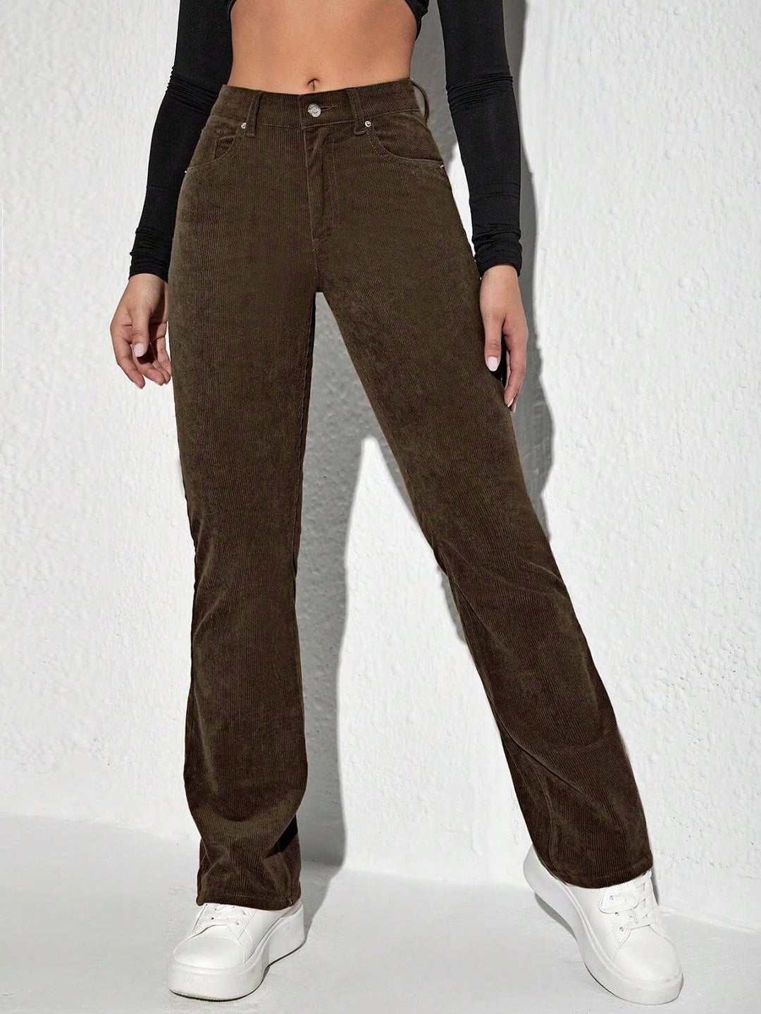 Cord flared pants with high waist