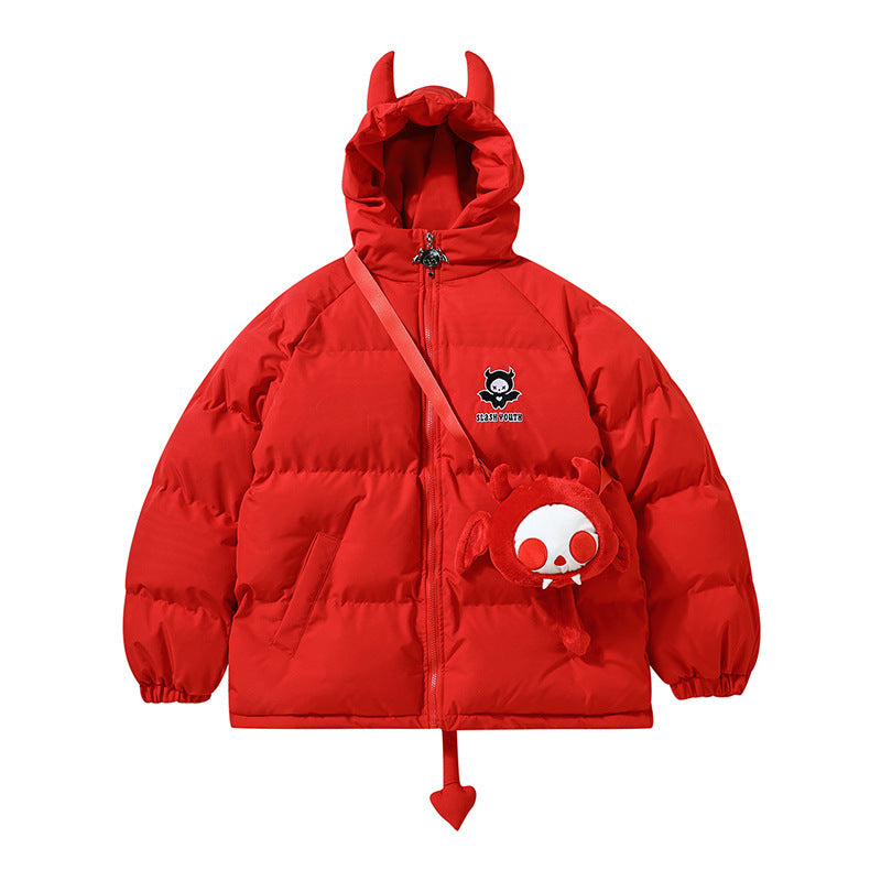 Oversize women's quilted jacket with hood and cartoon motif