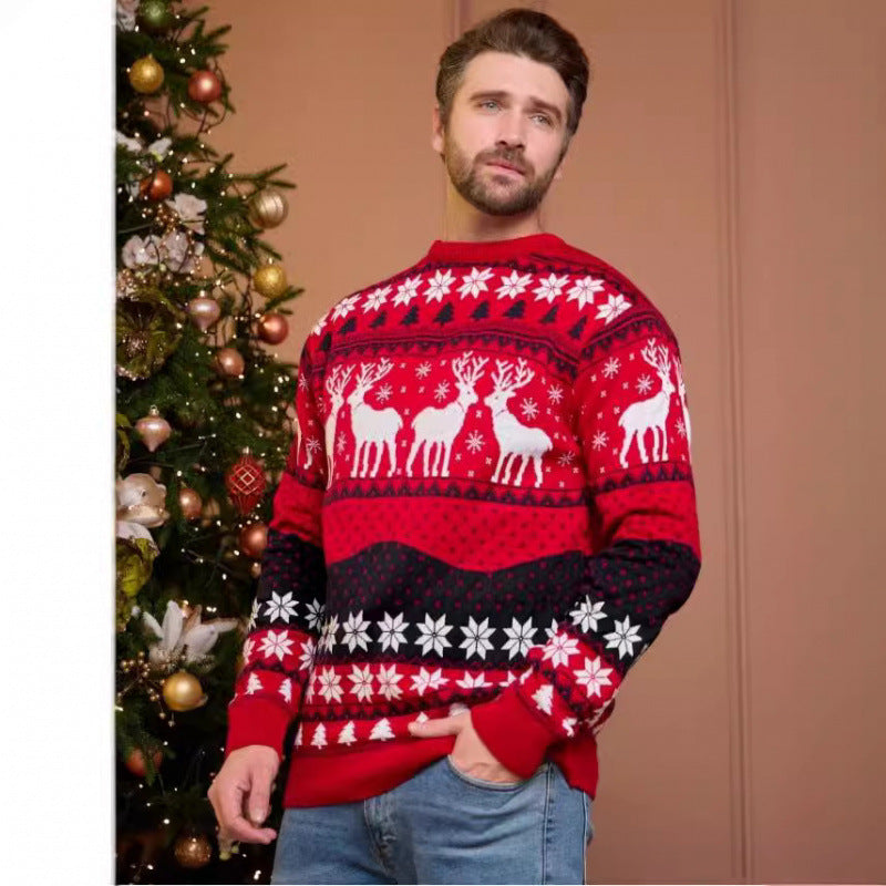 Unisex knit sweater with reindeer motif