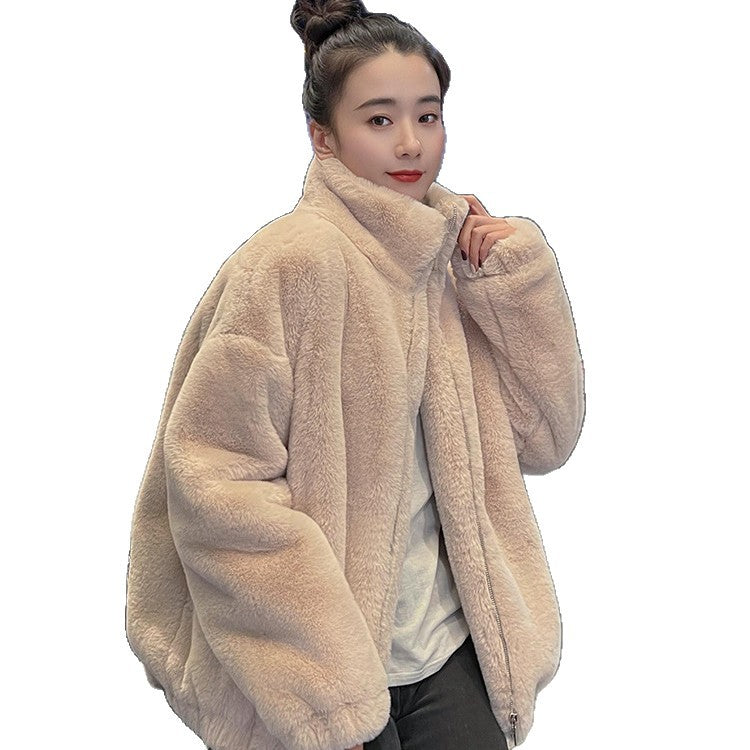 Loosely cut lambskin look jacket