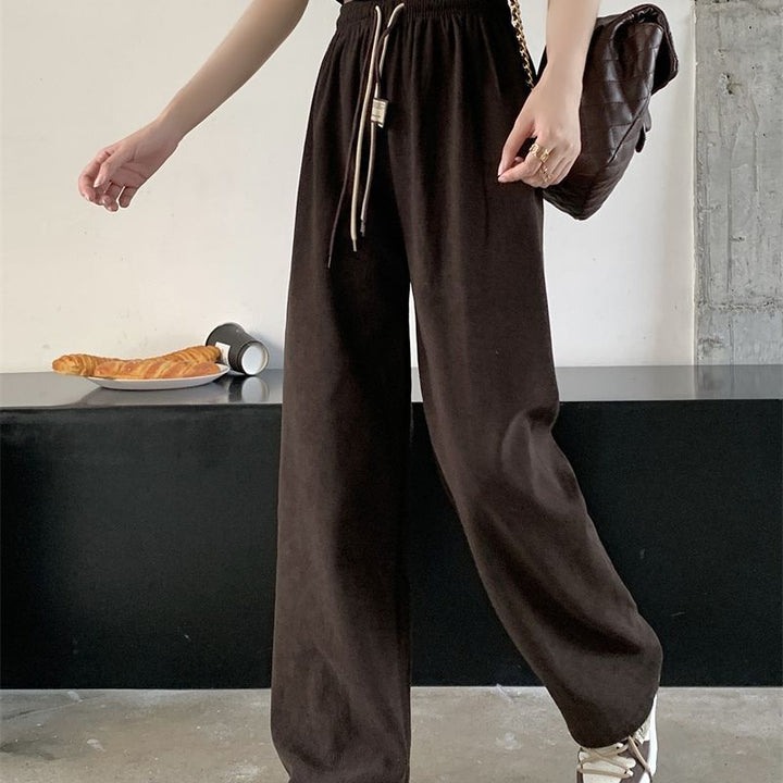 Women's corduroy pants with wide leg and drawstring