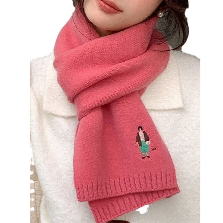 Merino wool scarf with embroidery, 150x45cm