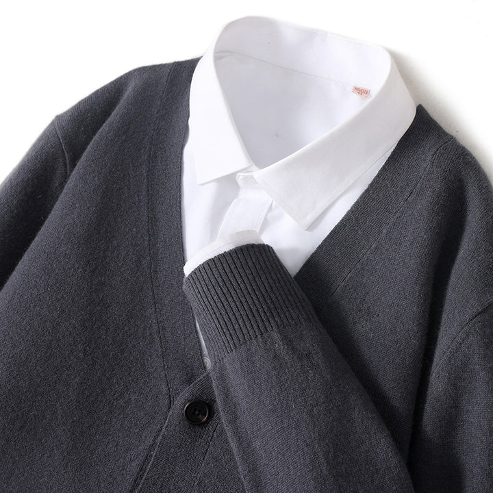 Men's cardigan with V-neck, wool