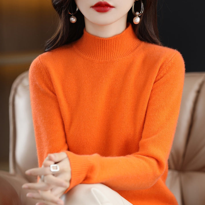 Women's wool pullover with stand-up collar and ribbed texture