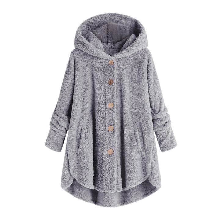 Ladies plush jacket with button placket, asymmetrical
