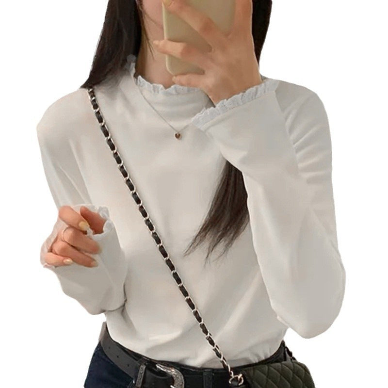 Women's undershirt with lace trim and stand-up collar