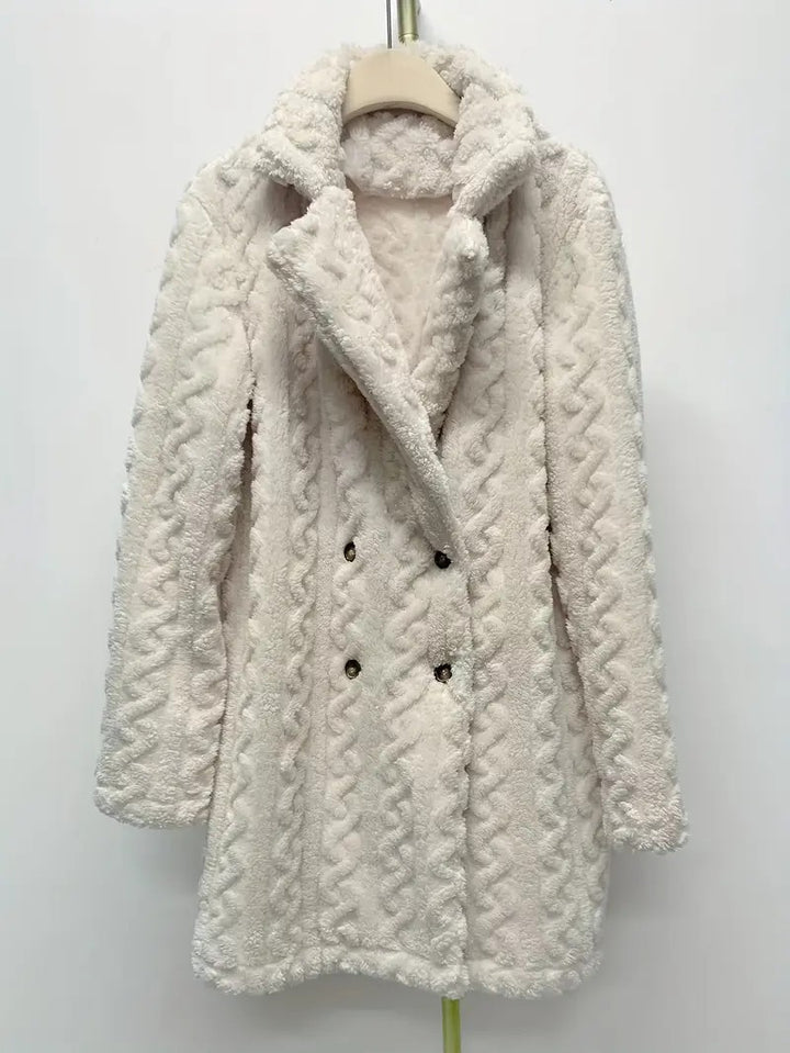 Women's coat with lapel collar and double button placket