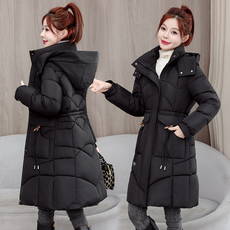 Long, padded women's winter jacket