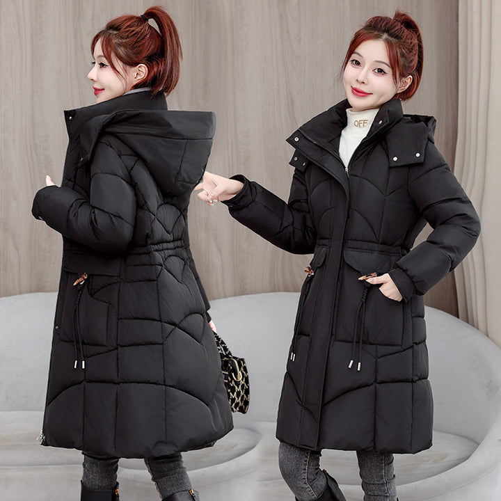 Long, padded women's winter jacket