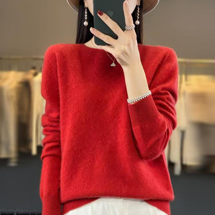 Women's wool sweater, crew neck, loose fit