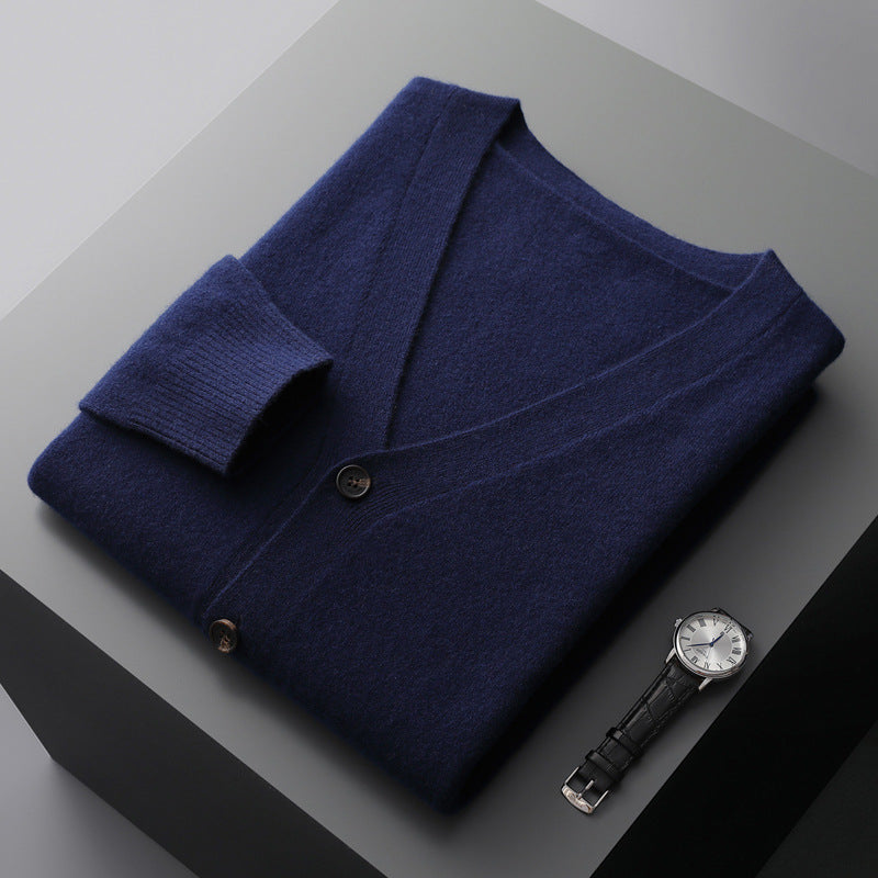 Men's cardigan with V-neck, wool