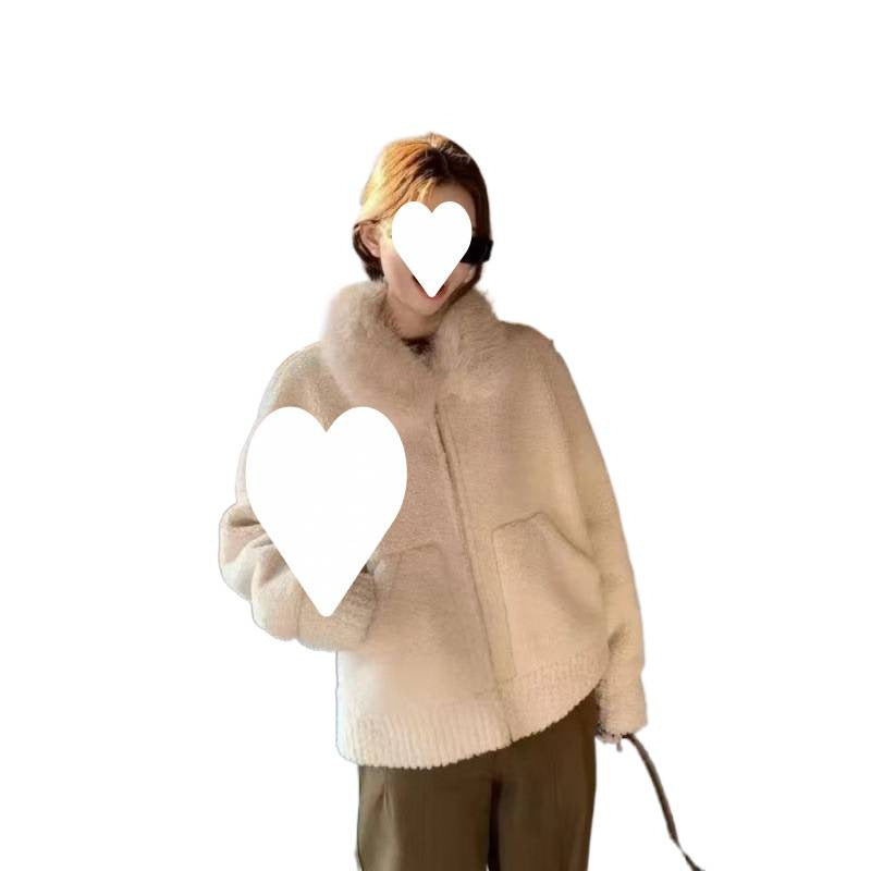 Women's shearling imitation jacket with collar