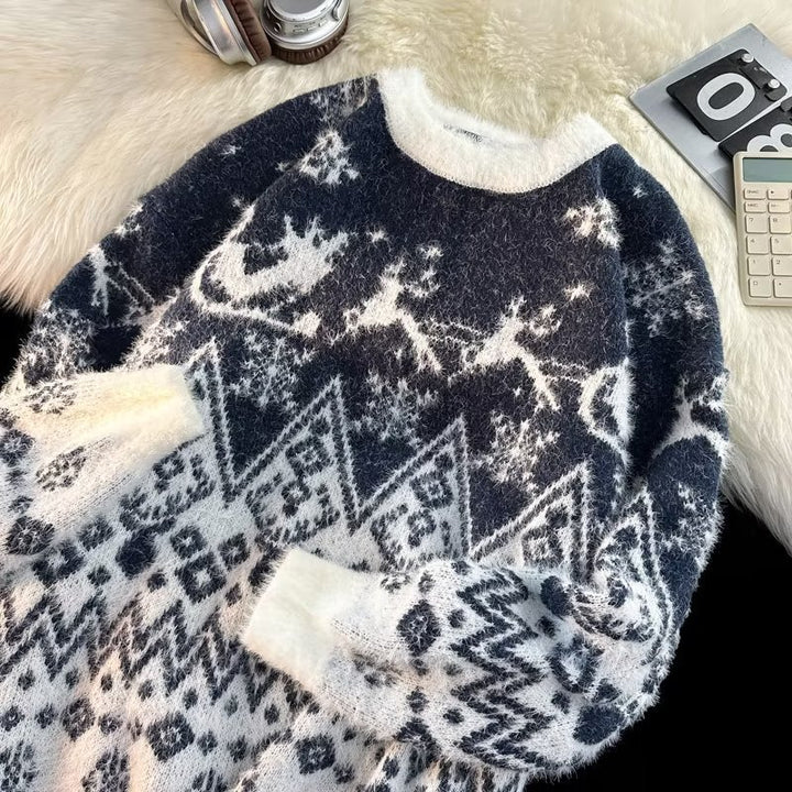 Retro Christmas Sweater for Men, Loose Fit