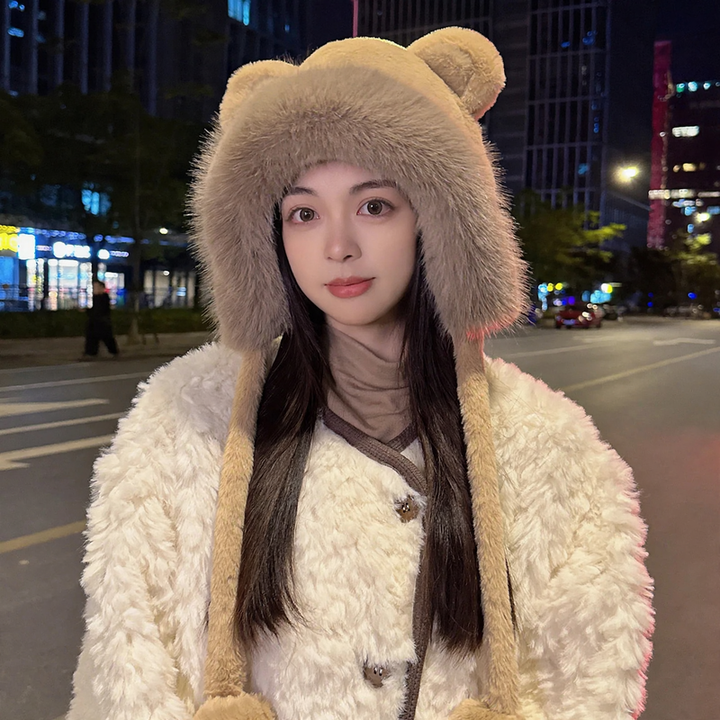 Plush set with hood, scarf, and gloves
