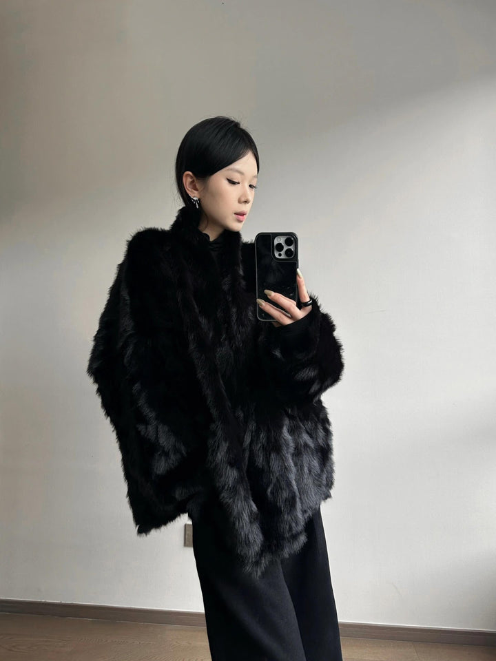 Padded faux fur coat, bat sleeves