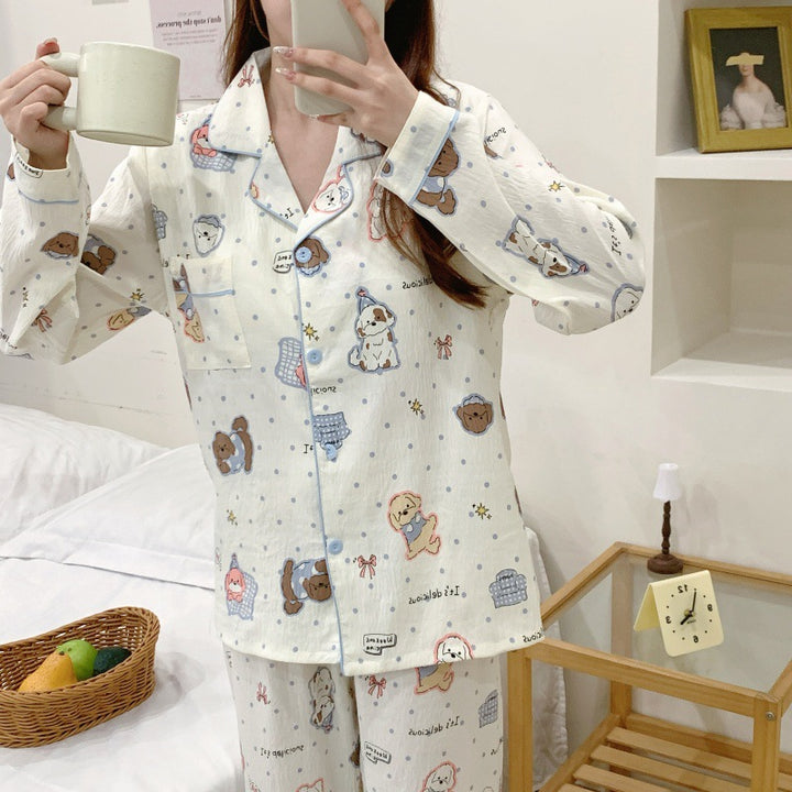 Women's Pajama Set, long-sleeved, cotton, for spring and autumn