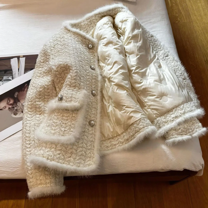 Elegant women's jacket made of lamb fleece, textured look