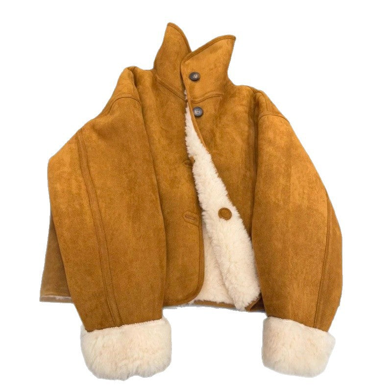 Reversible jacket made of suede imitation with lamb fleece