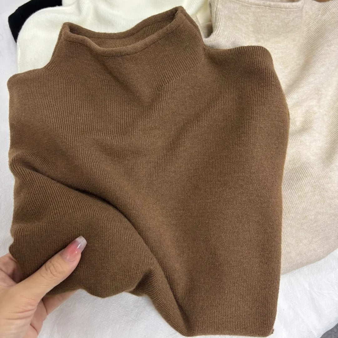 Ladies knit pullover, standing collar, soft