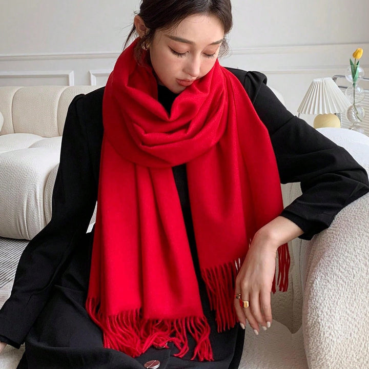 Wool-cashmere blend scarf with fringes, 33x180 cm